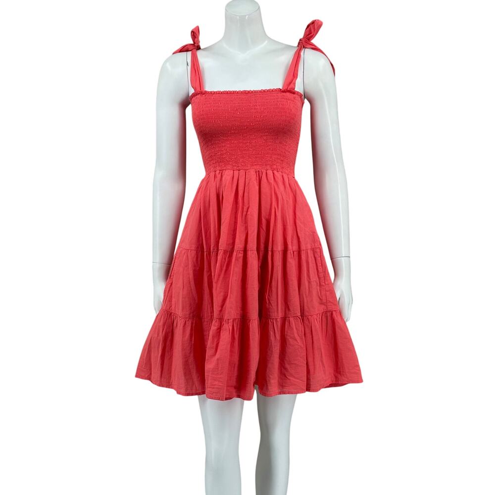 Xirena Dress Womens Medium Coral Pop Lori Smocked Mini Cotton Beachy Summer Boho